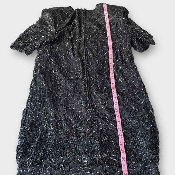 Vintage 80s Brilliante by J.A. Silk Beaded Shift Dress Black – Size 6 - Picture 13 of 14